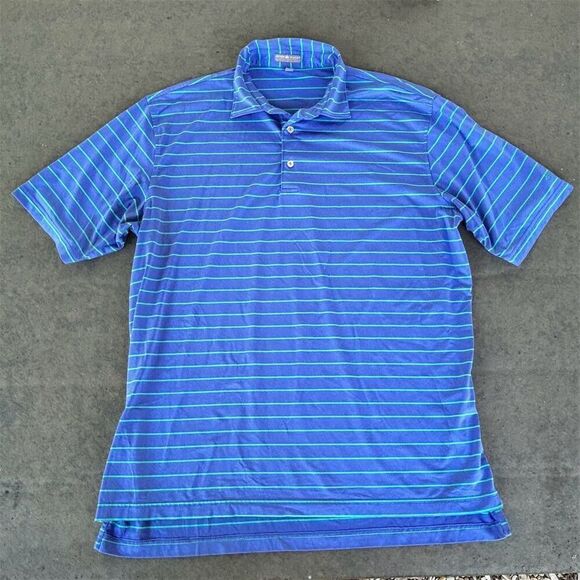Peter Millar Summer Comfort Men's XL Blue Striped Polo Shirt Short Sleeve Golf - Picture 1 of 5